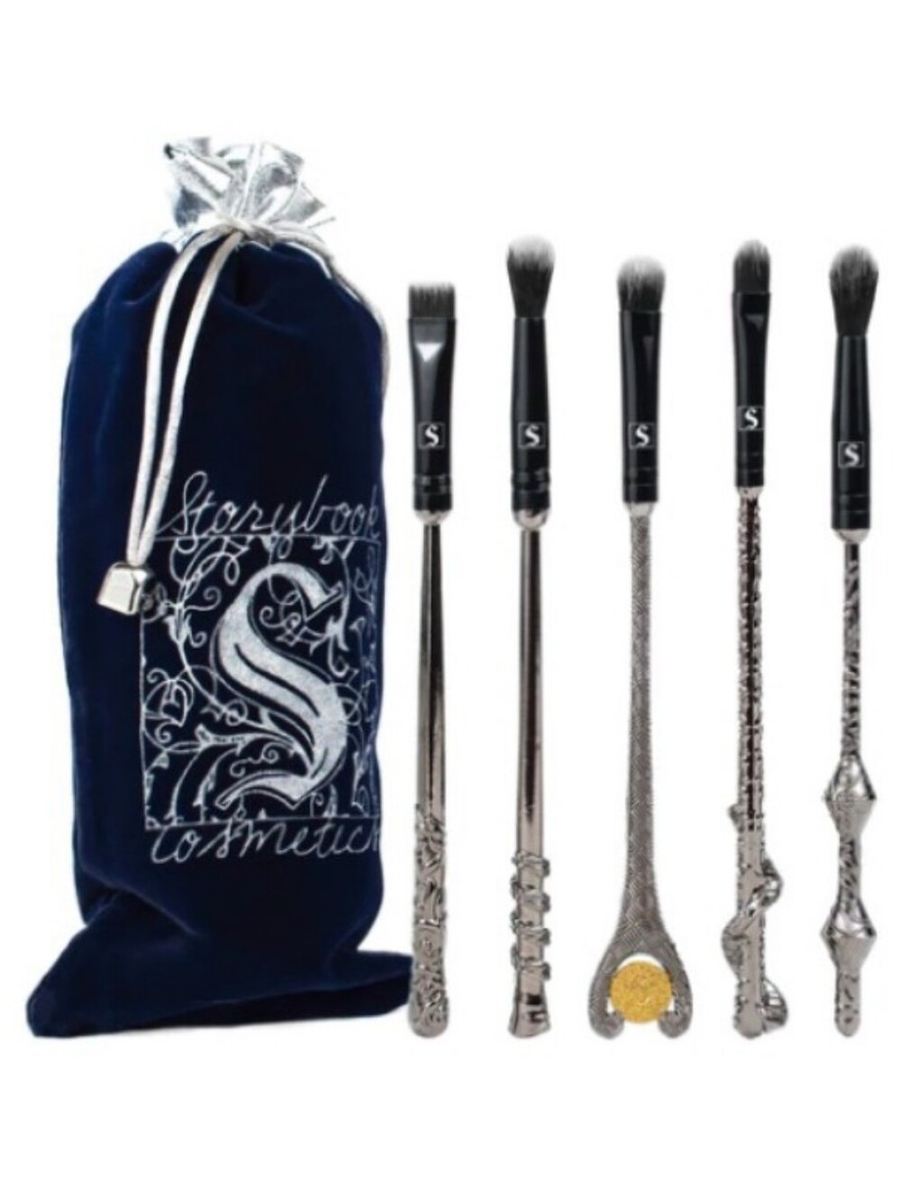 HARRY POTTER Storybook Cosmetics Silver Wizard Wand Eye Brush Set NWT